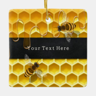 Ornement En Céramique Abeilles de miel volantes au-dessus du nid d'abeil