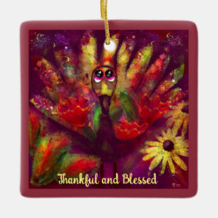 Ornement En Céramique Abstraite Turquie Bird Floral Rouge Jaune Whimsica