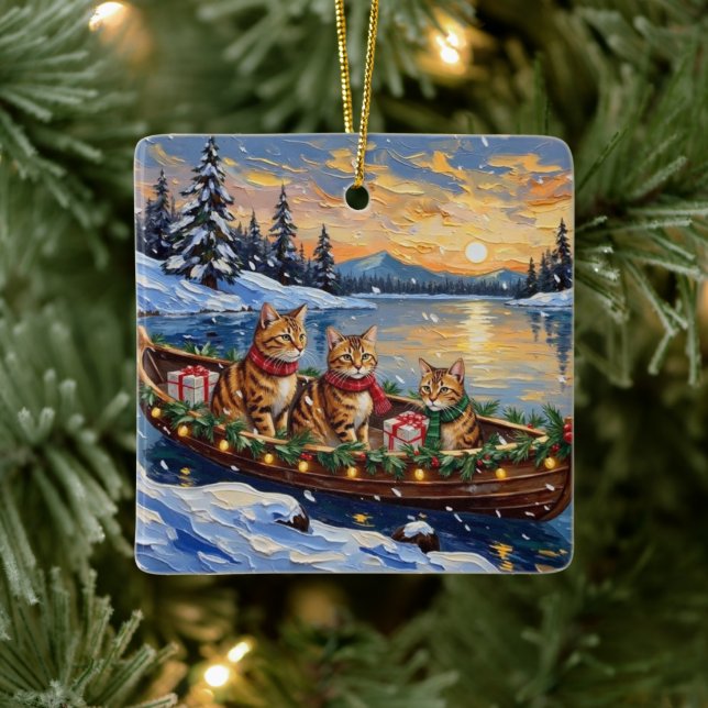 Ornement En Céramique Abyssinian Cat Christmas Boat Holiday (Arbre)