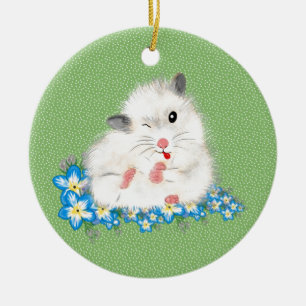 Ornement En Céramique Accessoires hamster syrien blanc mignon, polka ver