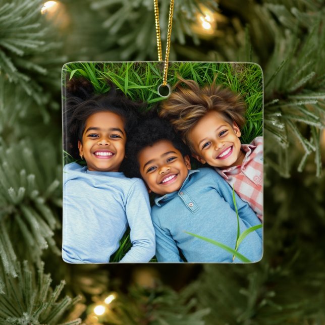 Ornement En Céramique Add a Family Photo to this Personalized Christmas (Arbre)
