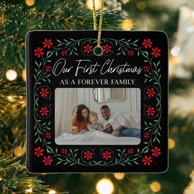 Ornement En Céramique Adoption Notre Premier Noël En Famille Éternelle (Our first christmas as a forever family adoption foster care ornament with name and year custom gift)