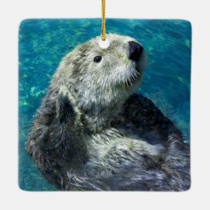 Ornement En Céramique Adorable Otter de mer Mignonne Eau Bleue