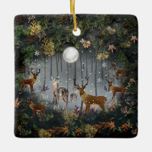 Ornement En Céramique Adorable Rindeer La Nuit (Devant)