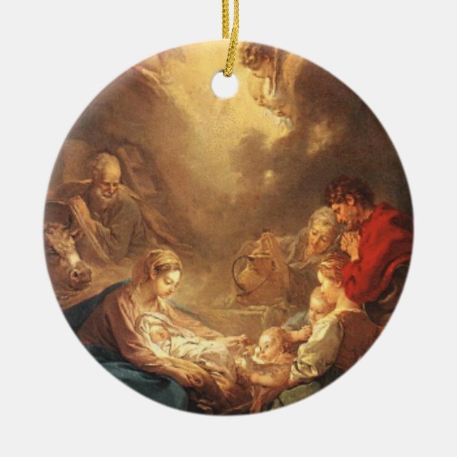 Ornement En Céramique Adoration de scène de nativité de Noël des bergers (Devant)