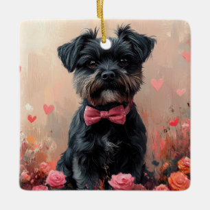 Ornement En Céramique Affenpinscher avec des roses - Saint-Valentin