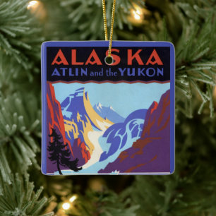 Ornement En Céramique Affiche de voyage vintage de l'Alaska, Atlin et le