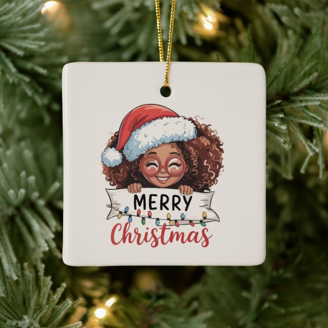 Ornement En Céramique Africain-Américain Joyeux Noël Africain Black (Arbre)