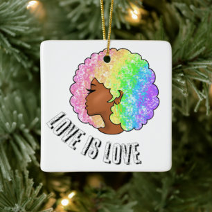 Ornement En Céramique afro arc-en-ciel LGBTQ amour est amour fierté fill