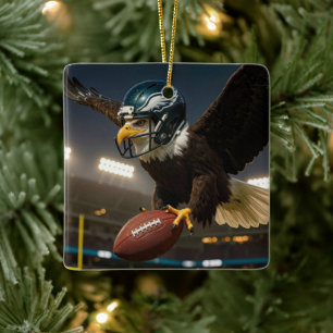 Ornement En Céramique Aigle de Bald avec un football et un casque