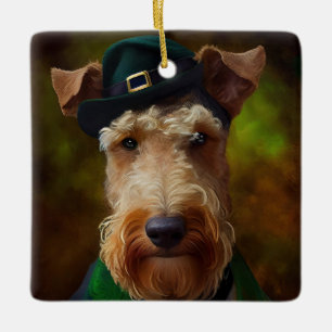 Ornement En Céramique airedale dog à la Saint-Patrick
