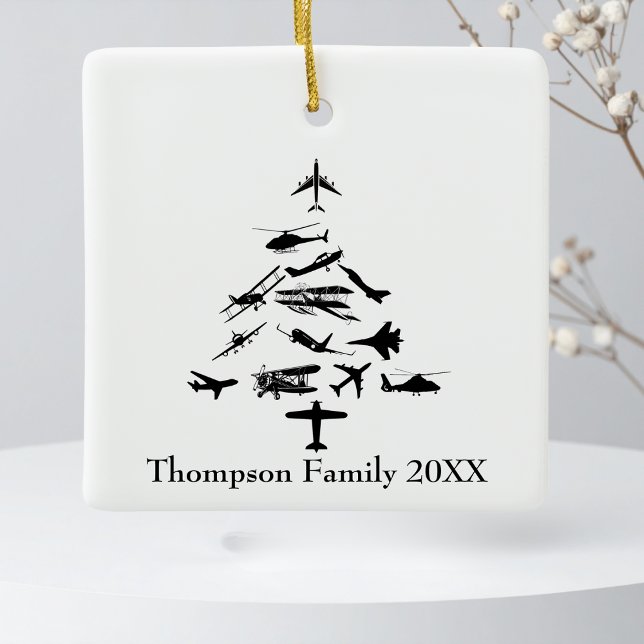 Ornement En Céramique Airplane Christmas Tree Cool Aviation Pilot Custom (Créateur téléchargé)