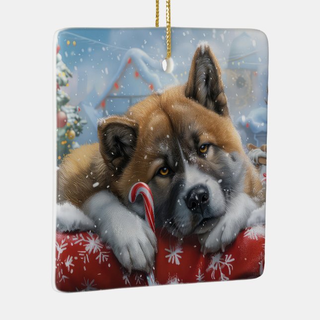 Ornement En Céramique Akita Chien Festive de Noël (Droite)