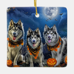 Ornement En Céramique Alaskan Malamute Halloween Éffrayant