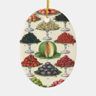 Ornement En Céramique Aliments Anciens Fruits Assortis sur Plateaux pour