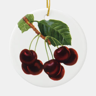 Ornement En Céramique Aliments de fruits vintage, cerises mûres d'un arb