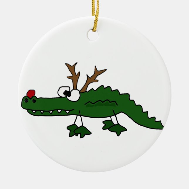 Ornement En Céramique Alligator drôle de Noël comme renne (Devant)
