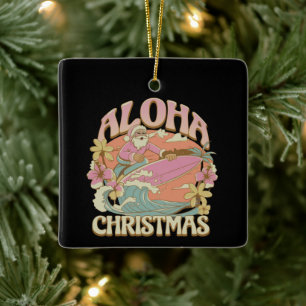 Ornement En Céramique Aloha Noël Surfant Santa Hawaïen Kalikimaka