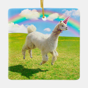 Ornement En Céramique Alpaca Unicorne sous ciel ciel