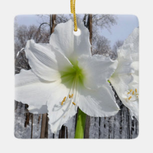 Ornement En Céramique Amaryllis blanc et neige II