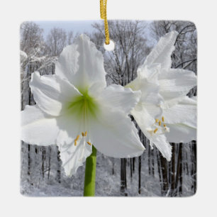 Ornement En Céramique Amaryllis blanche et neige I