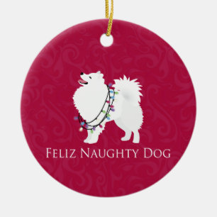 Ornement En Céramique American Eskimo Dog Feliz Naughty Dog Christmas