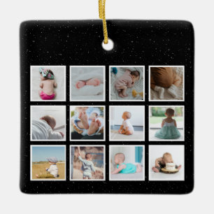 Ornement En Céramique American Flag Baby First Year Photo Collage