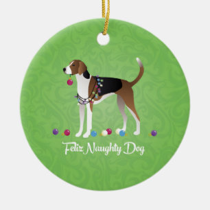 Ornement En Céramique American Foxhound Feliz Naughty Dog Christmas