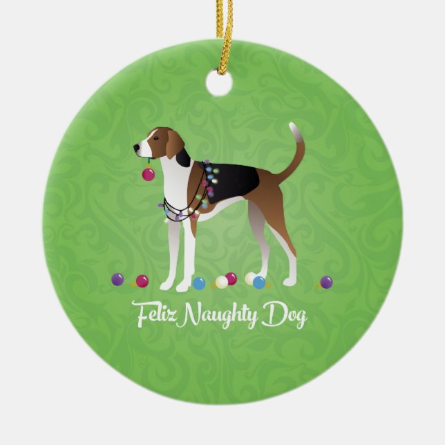 Ornement En Céramique American Foxhound Feliz Naughty Dog Christmas (Devant)
