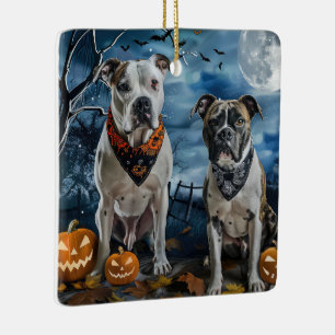 Ornement En Céramique American Staffordshire Halloween Épouvantable 