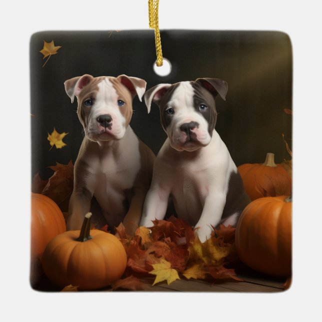 Ornement En Céramique American Staffordshire Puppy Automne Délice (Devant)