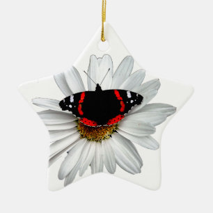 Ornement En Céramique Amiral rouge papillon sur la fleur