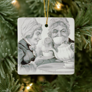 Ornement En Céramique Amis de la fête du thé vintage, une tasse qui réco