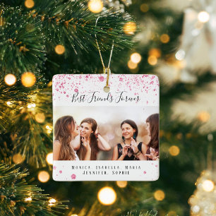 Ornement En Céramique Amis pour toujours blanc rose parties scintillant