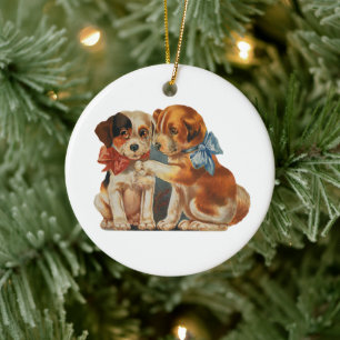 Ornement En Céramique Amour de chiots vintage mignon pour la Saint-Valen