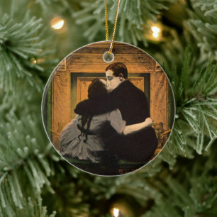 Ornement En Céramique Amour et romance vintage, baiser de cheminée roman