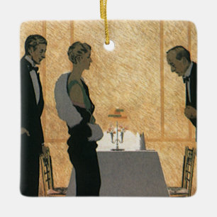 Ornement En Céramique Amour et romance vintage, dîner élégant de couple