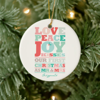 Ornement En Céramique Amour Paix Joie Baisers Couleur Typographie Noël