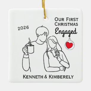 Ornement En Céramique Amoureux du café, premier Noël fiancés