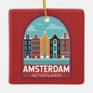 Ornement En Céramique Amsterdam Pays-Bas Travel Art Vintage