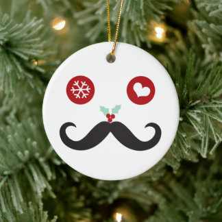 Ornement En Céramique Amusante Moustache Visage Noël mignonne Photo de v