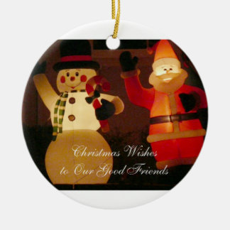 Ornement En Céramique Amusement Père Noël et vague de bonhomme de neige