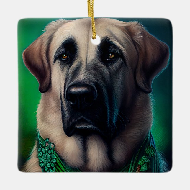 Ornement En Céramique Anatolian Shepherd dog in St. Patrick's Day Dress (Devant)