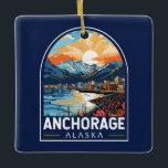 Ornement En Céramique Anchorage Alaska Travel Art Emblem<br><div class="desc">Anchorage rétro design de déplacement vectoriel. Anchorage est la plus grande ville de l'Alaska,  située entre les Chugach Mountains et Cook Inlet. Elle est connue pour son atmosphère de petite ville,  sa communauté amicale et ses paysages époustouflants.</div>