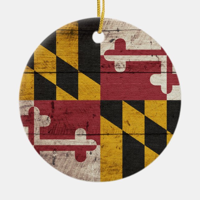 Ornement En Céramique Ancien drapeau du Maryland en bois (Devant)
