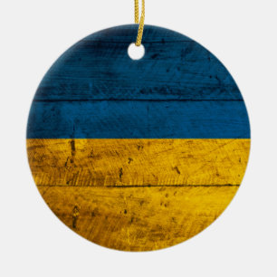 Ornement En Céramique Ancien drapeau ukrainien en bois