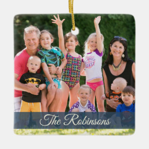 Ornement En Céramique Ancre nautique Rustique Blue Holiday Famille Photo