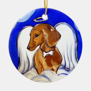 Ornement En Céramique Ange Dachshund Rouge