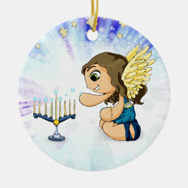 Ornement En Céramique Ange de Menorah (Devant)