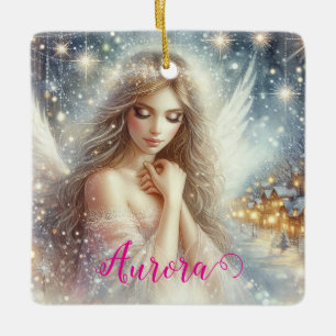 Ornement En Céramique Ange de neige givré éthéré aquarelle festive girly